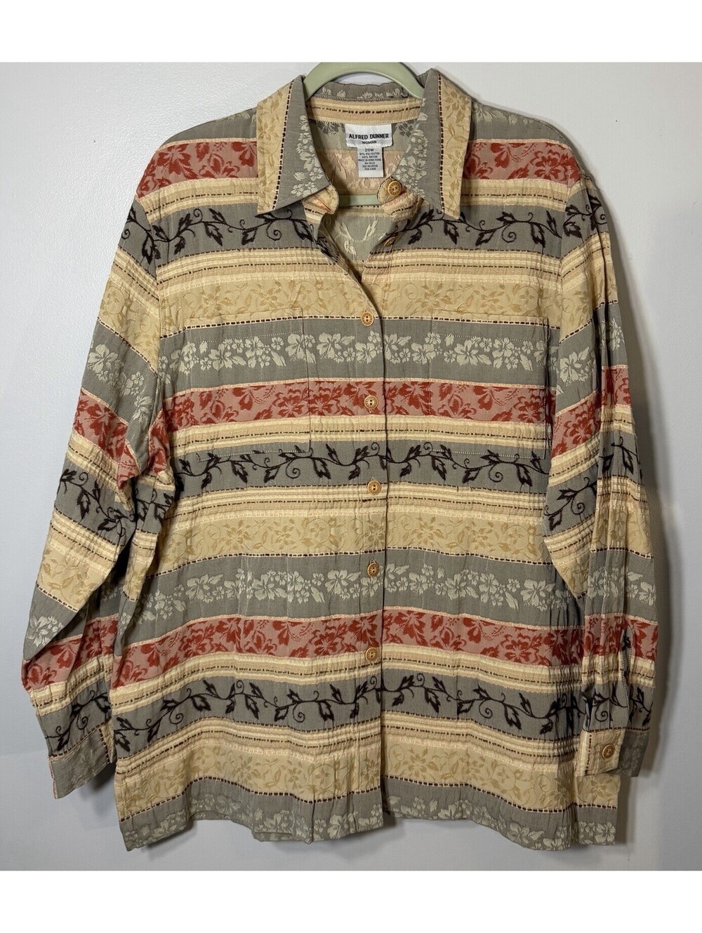 Alfred Dunner 20W VTG Striped Floral Button Up Grannycore Cottagecore Artsy